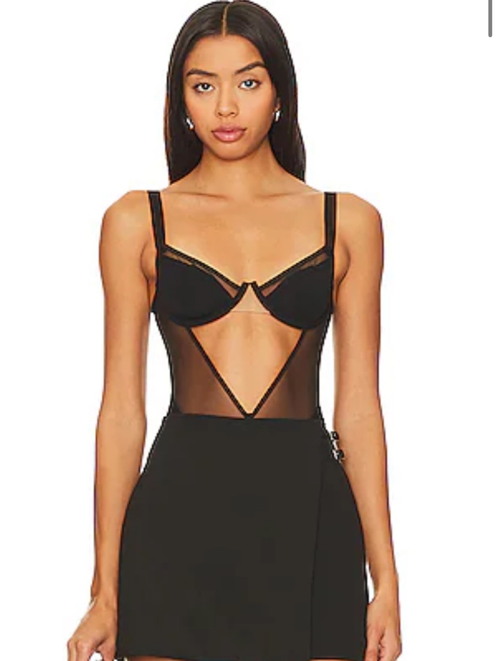 Sheer Mesh Black Bodysuit with Underwire Cups